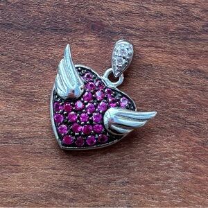 Sterling Silver and Pink CZ Heart Wing Pendant